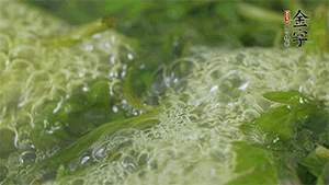 艾草葉放入煮沸的水中，加點(diǎn)食用堿，待變成深綠色時撈出，放入冰水中，瀝干備用。